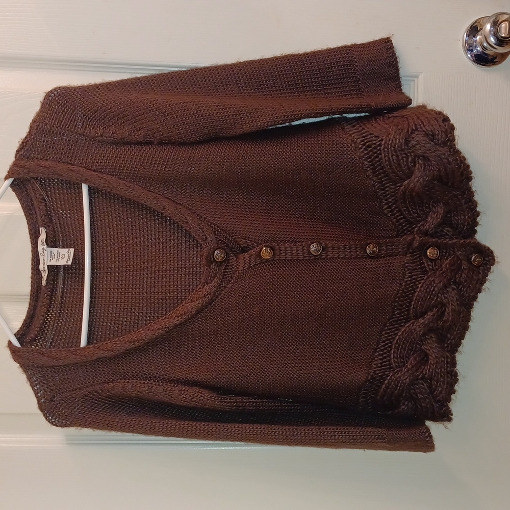 American Rag Retro Knitted 3/4 Sleeve Cardigan, Brown
